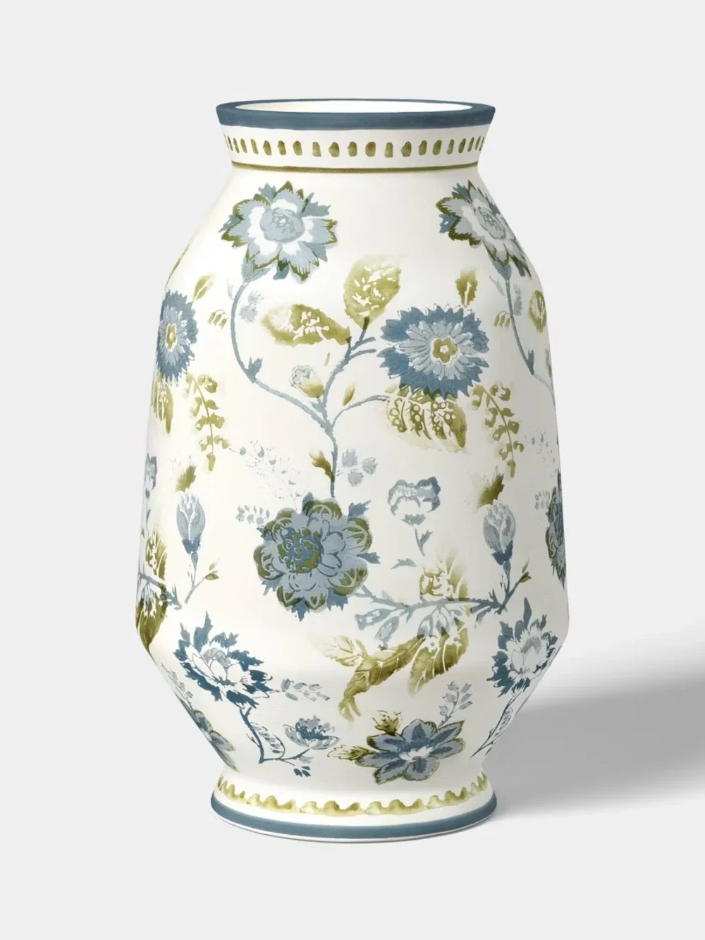 Tall Floral Painted Ceramic Vase Blue & Green - Threshold